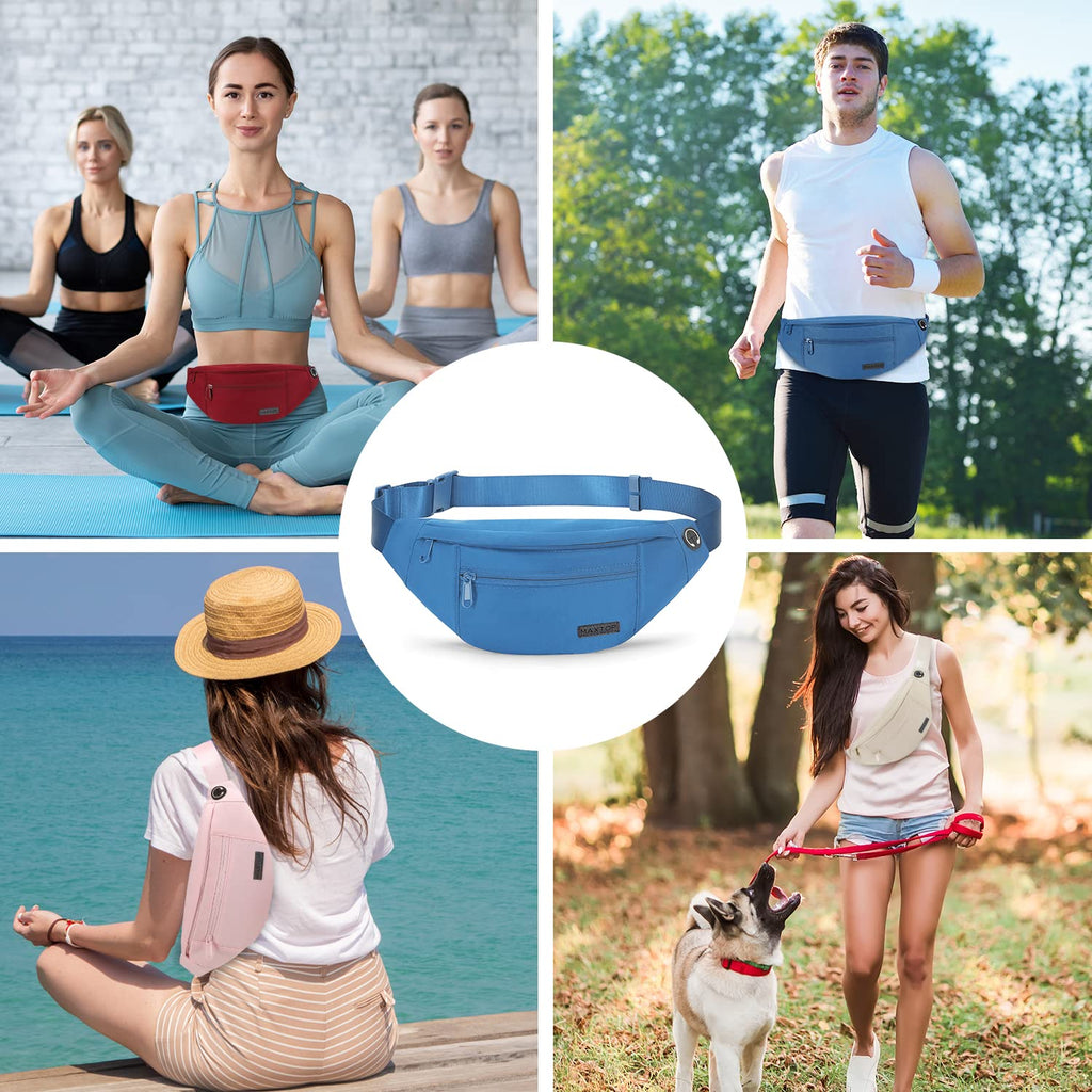 MAXTOP Large Bumbag Waist Fanny Pack Running Belt for Men Women Unisex Bum Bag with Headphone Jack and 4-Zipper Pockets Adjustable Belt for Travel Running Jogging Workout Hiking Gifts All Black