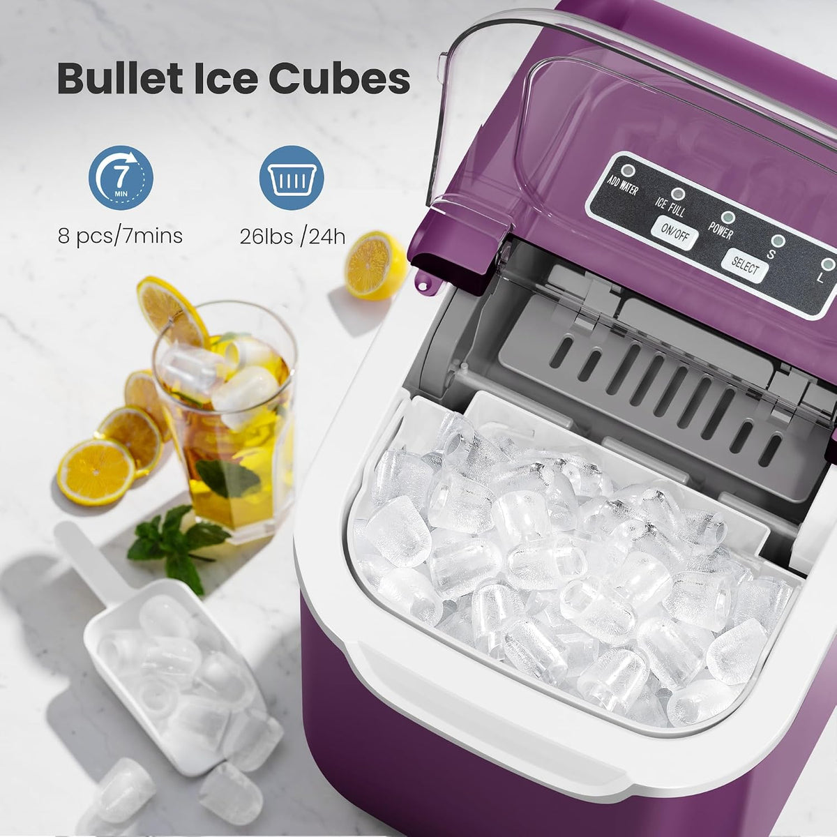 Crzoe Countertop Ice Maker, 26Lbs/24H,2 Sizes of Ice, Self-Cleaning,Black