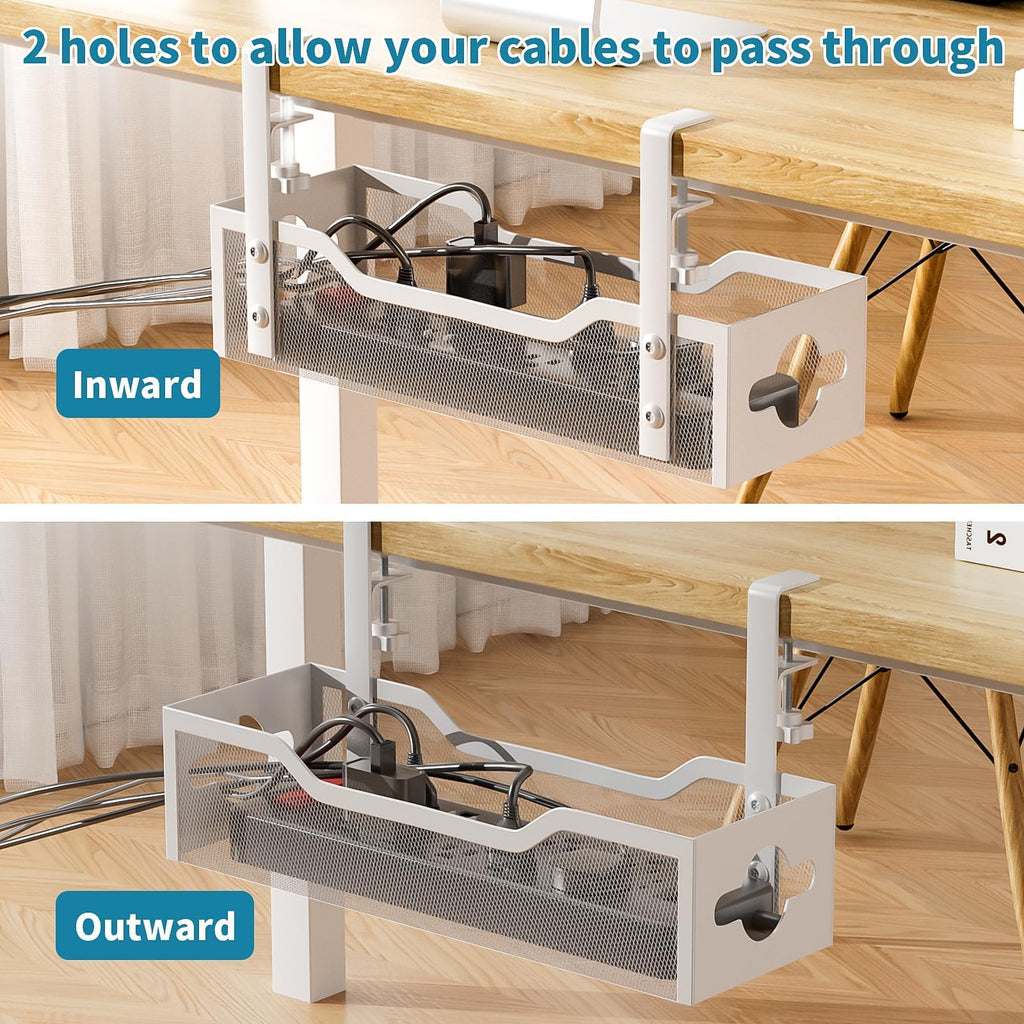Under Desk Cable Management Tray 2 Pack, No Drill Cable Organizer With Clamp for Standing Desk, Easy to Install Cord Management System, No Damage Wire Organizer