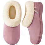 EverFoams Women's Suede Bootie Slippers Fuzzy Plush Collar Memory Foam