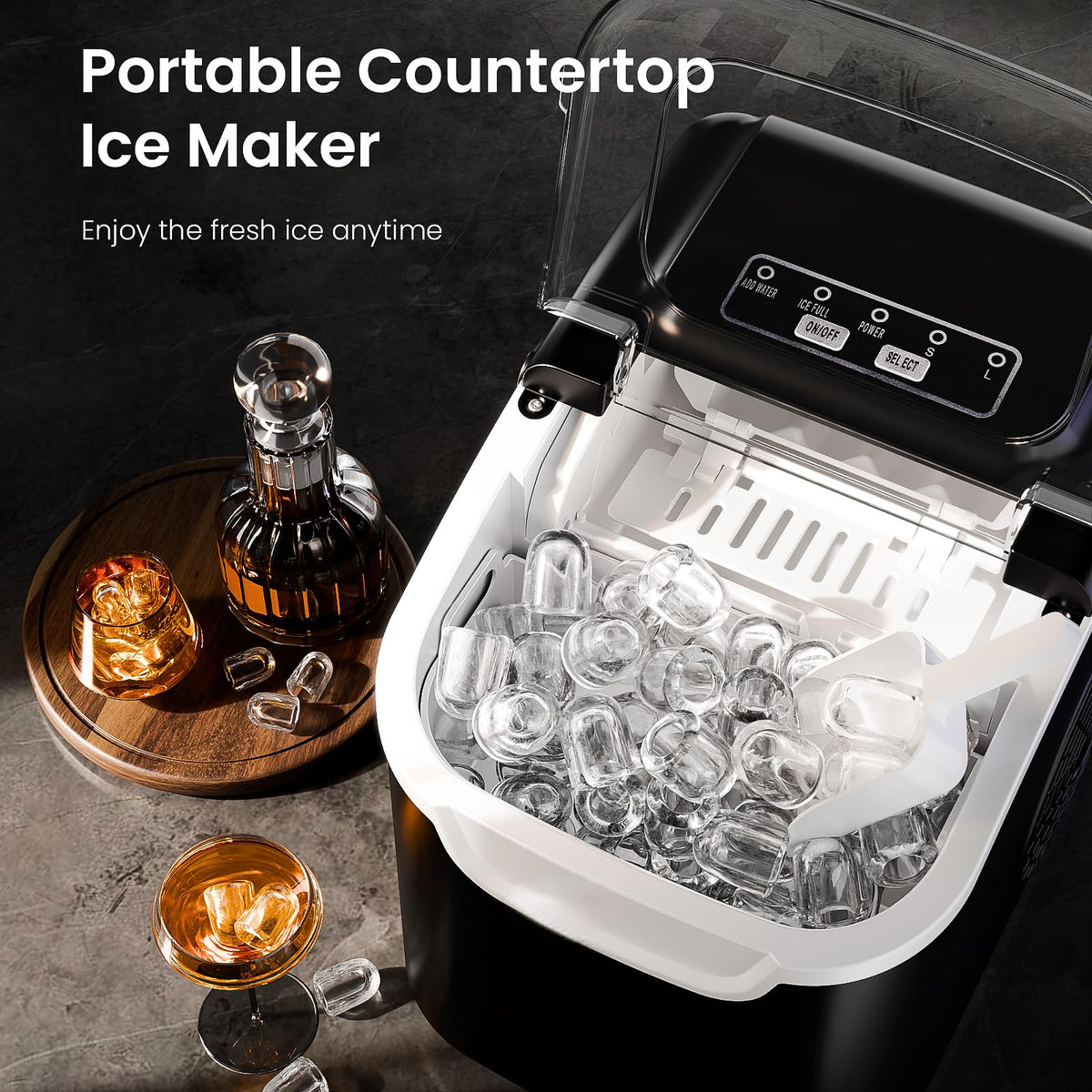 Antarctic Star Portable Ice Maker Countertop, 18Lbs/24H Self-Cleaning Ice Machine with One-Touch Operation & Ice Scoop Included, for Home Kitchen Office, Black
