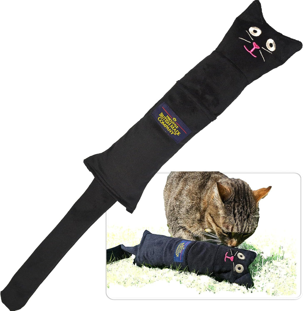 British-Made Refillable Catnip Kicker Toy – 50cm Plush Black Cat with Front Pocket & Bonus Catnip Refill Bag – Freshly Made in the UK, Durable & Eco-Friendly Fun (Black, Catnip, Refillable Cat Kicker)