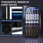 2.5 Cu.Ft Beverage Fridge, Glass Door Mini Fridge, Silver, 96 Can