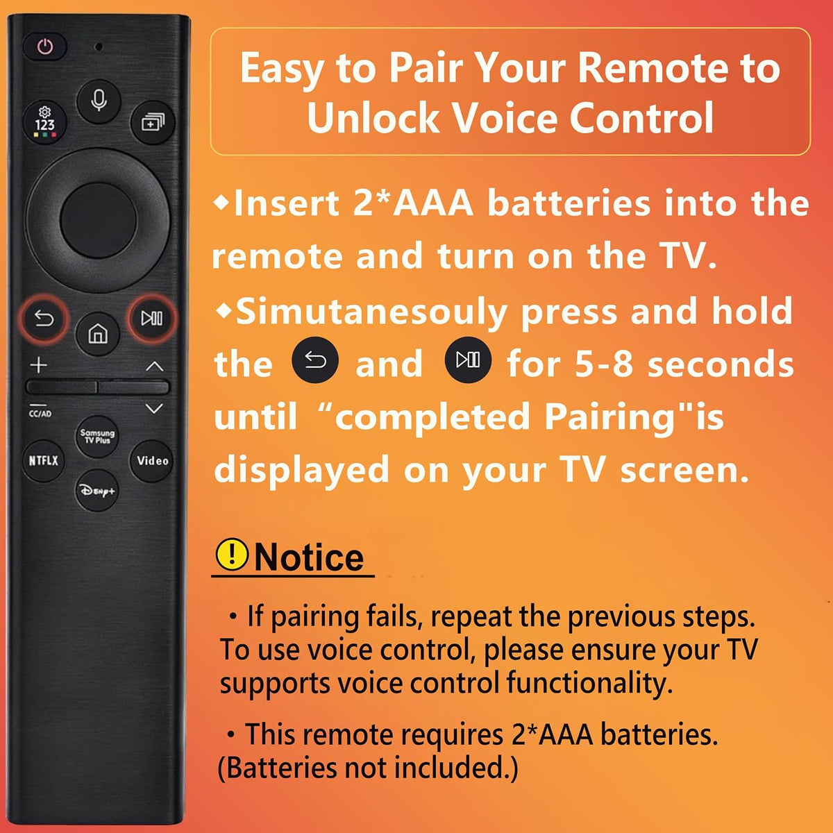 Replacement for Samsung TV Remote, for All 2019-2026 Samsung Remote Control for Smart TV with Voice Control. 2-Year Full Warranty.