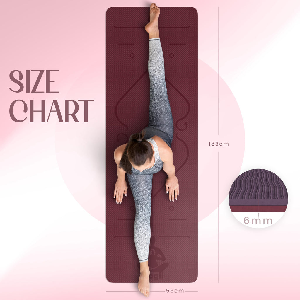 Yogii Yoga Mat - Non-Slip 6mm Thick TPE & Travel-friendly Yoga Mat - Perfect for Home & Gym Exercise Fitness & Pilates - With Laser Alignment Guides for Men & Women
