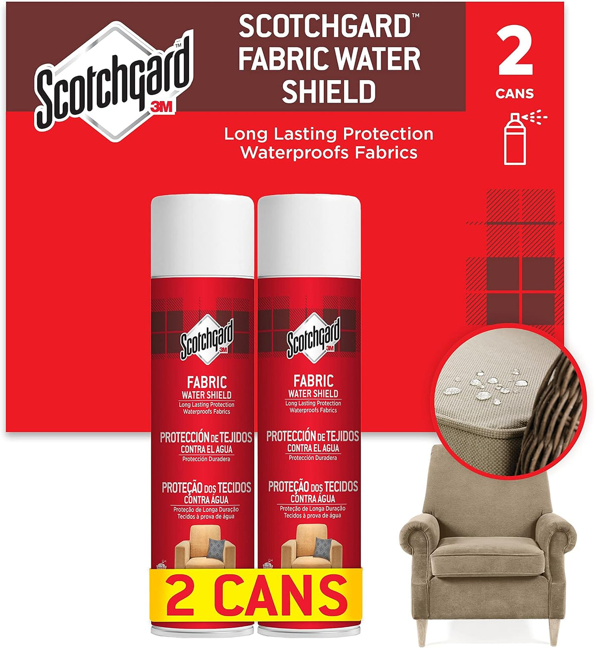 Scotchgard Fabric Water Shield, 2 Cans x 400 ml each - Water Repellent Spray for Clothing and Household Upholstery Items, Long-Lasting, Fragrance free