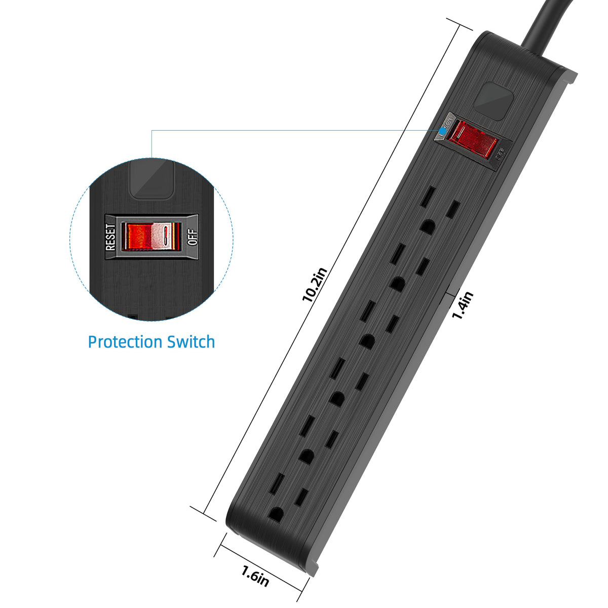 Power Strip Surge Protector, 6 Feet Extension Cord, 600 Joules Surge Protection, Multiple Protection 6 Outlet Strip, ETL Listed 1 Pack