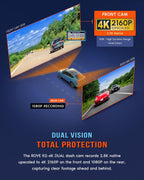 ROVE R2-4K Dual Dash Cam Front and Rear, STARVIS 2 Sensor, Free 128GB Card