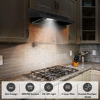 Range Hood 30 inch Under Cabinet, Stainless Steel Kitchen Vent Hood 280CFM, Built-in Kitchen Stove Hood w/Rocker Button Control, Ducted/Ductless Convertible Duct, 2 Speeds Fan, Bright LED Light