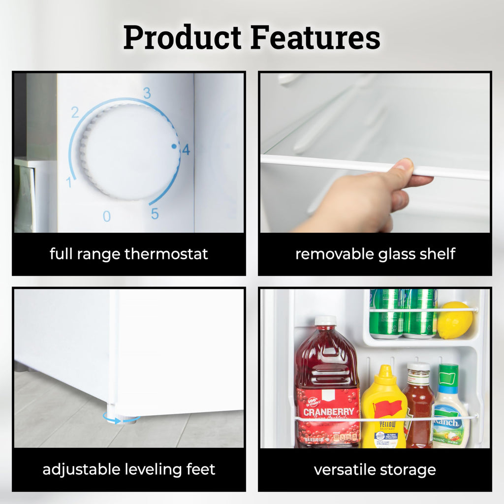 Igloo 2.6 Cu.Ft Mini Fridge with Freezer- Single Door Compact Refrigerator with Glass Shelves for Homes, Dorms & Offices- Keep Snacks, Drinks & Frozen Foods Cool with Temperature Control Fridge- White