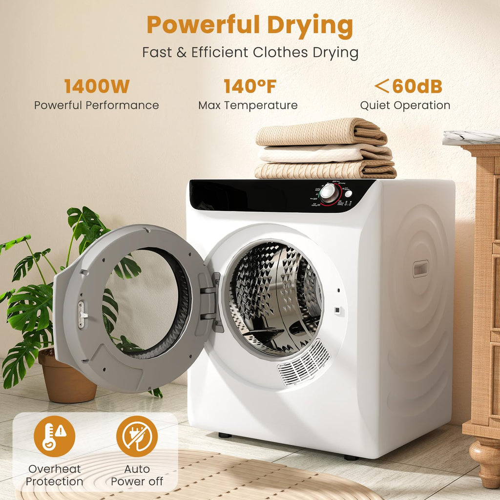 Auertech 3.6 CU. FT Clothes Dryer, Large Capacity Laundry Dryer with 12 Drying Modes & Stainless Steel Tub, Dryer Machine, Electric Dryer with LED Control for Busy Family Home, White