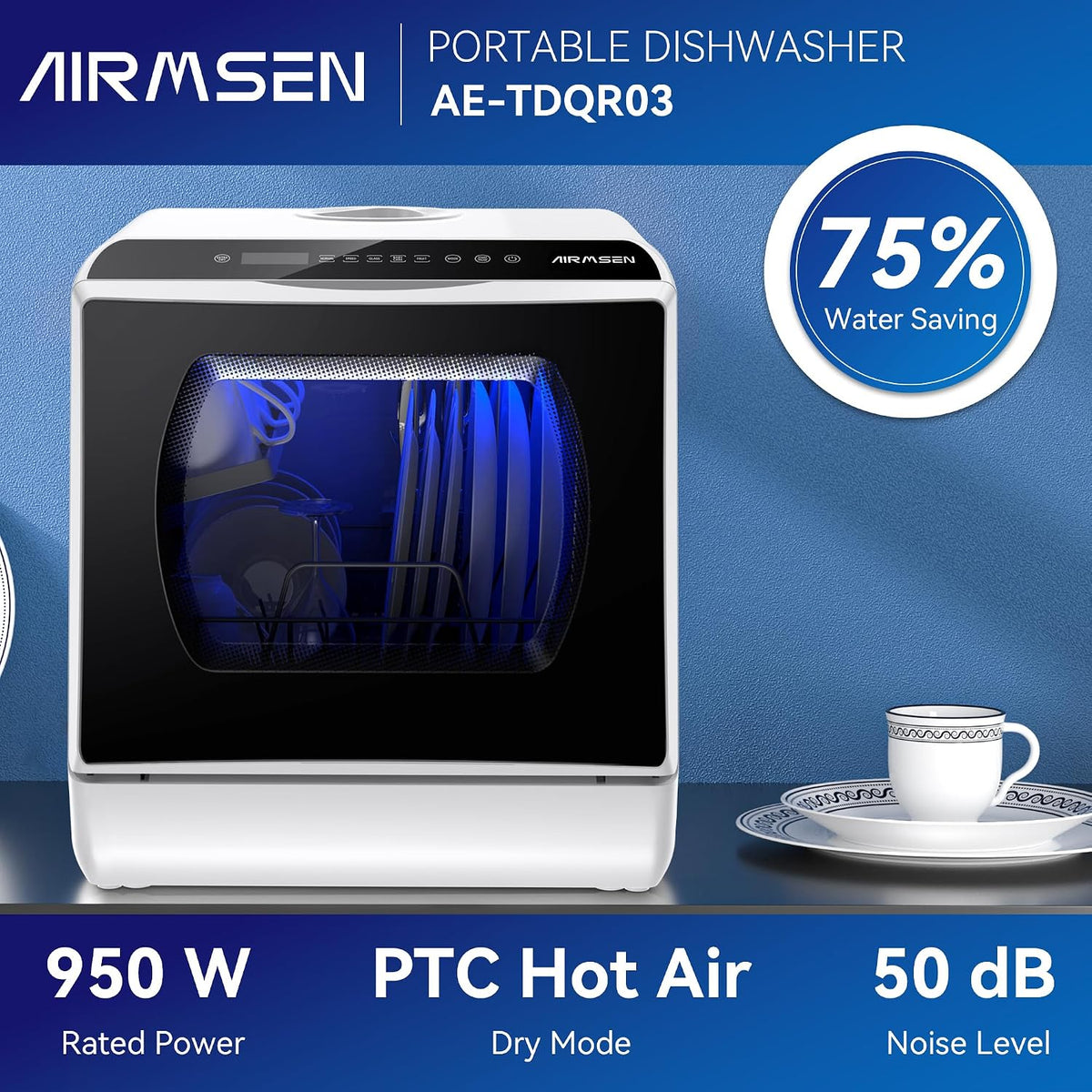 AIRMSEN Portable Countertop Dishwasher, No Hookup Needed