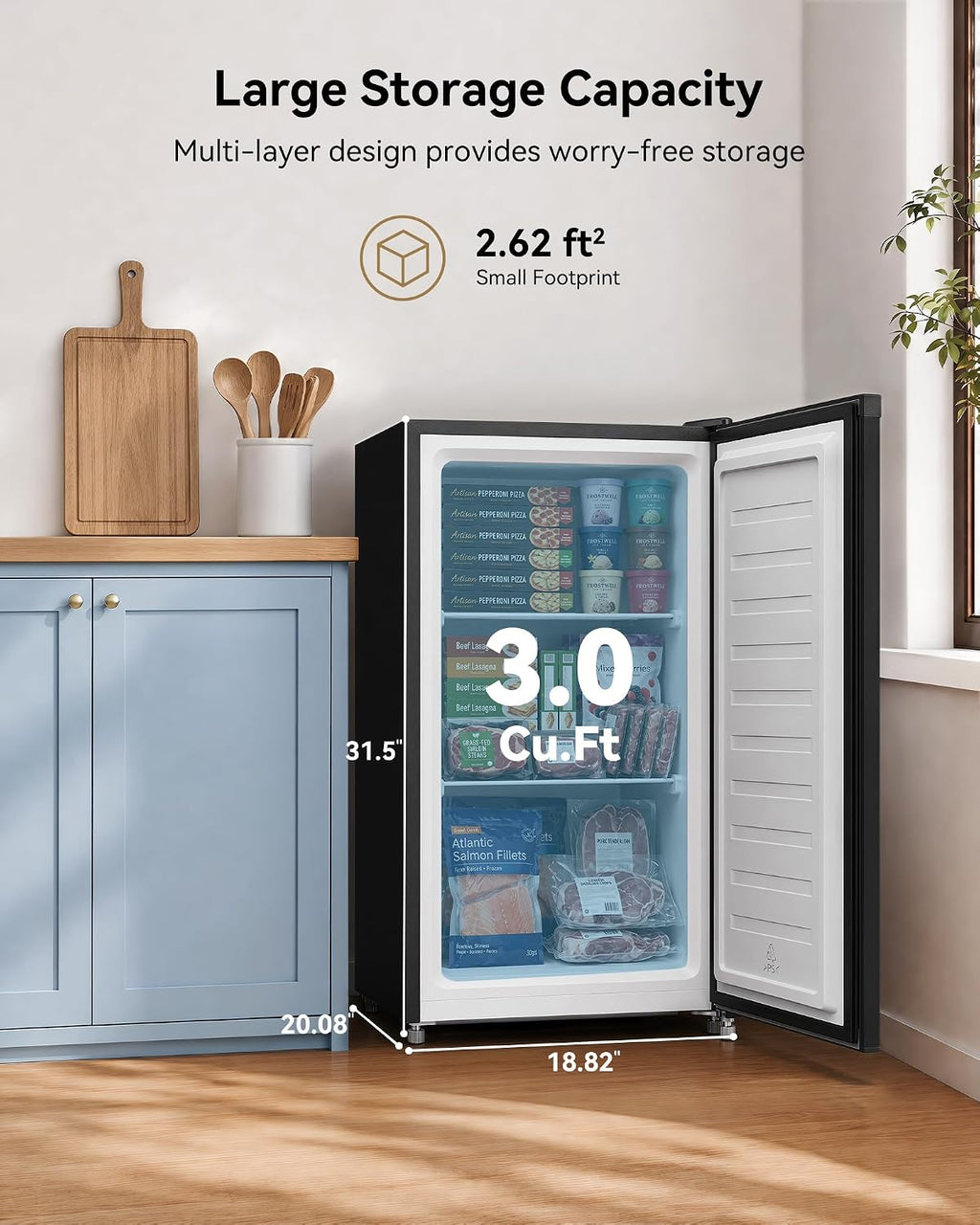 Feelfunn 3.0 Cu.ft Mini Freezer, Small Upright Freezer, Black