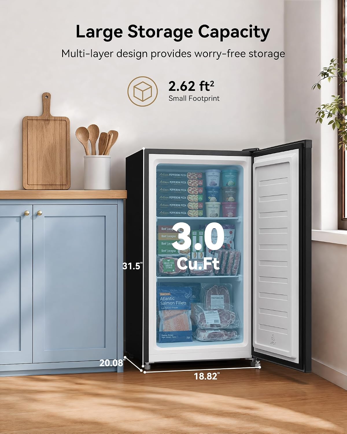 Feelfunn 3.0 Cu.ft Mini Freezer, Small Upright Freezer, Black