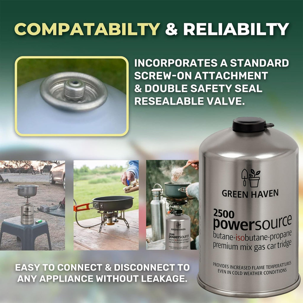 Green Haven Camping Gas Canisters | Butane Propane Mix, EN417 C500 Packs