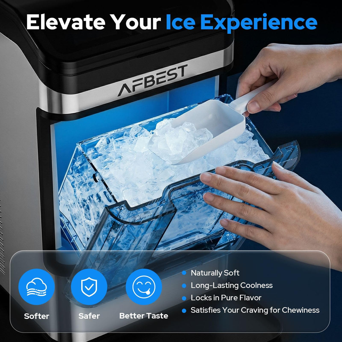 Large Capacity Countertop Ice Maker - 38 lbs/24H Output Chewable Nugget Ice, One-Touch Self-Cleaning, 3L+1.5L Dual Water Tanks, Portable Ice Machine for Home, Kitchen, Office, RV