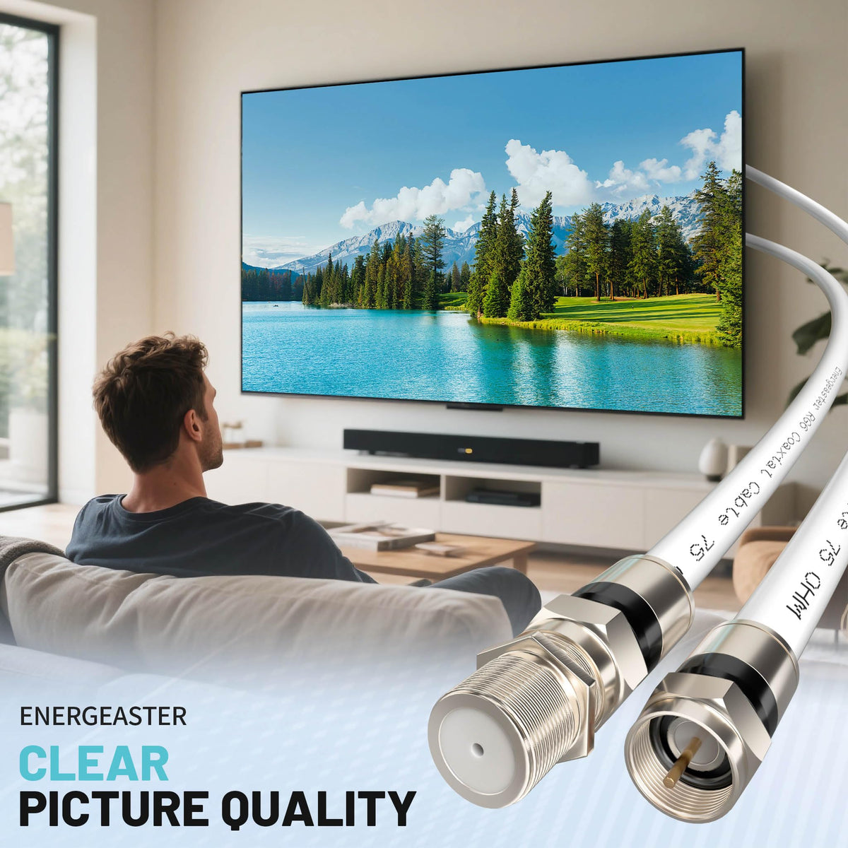 energeaster 10FT RG6 Coaxial Cable with Waterproof Rubber Boot, Black