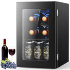 Electactic 48 Can Beverage Refrigerator,12 Bottle Wine Cooler with Seamless Stainless Steel & Glass Door, Digital Temperature Display, Countertop Mini Fridge for Soda, Wine or Beer, Silver