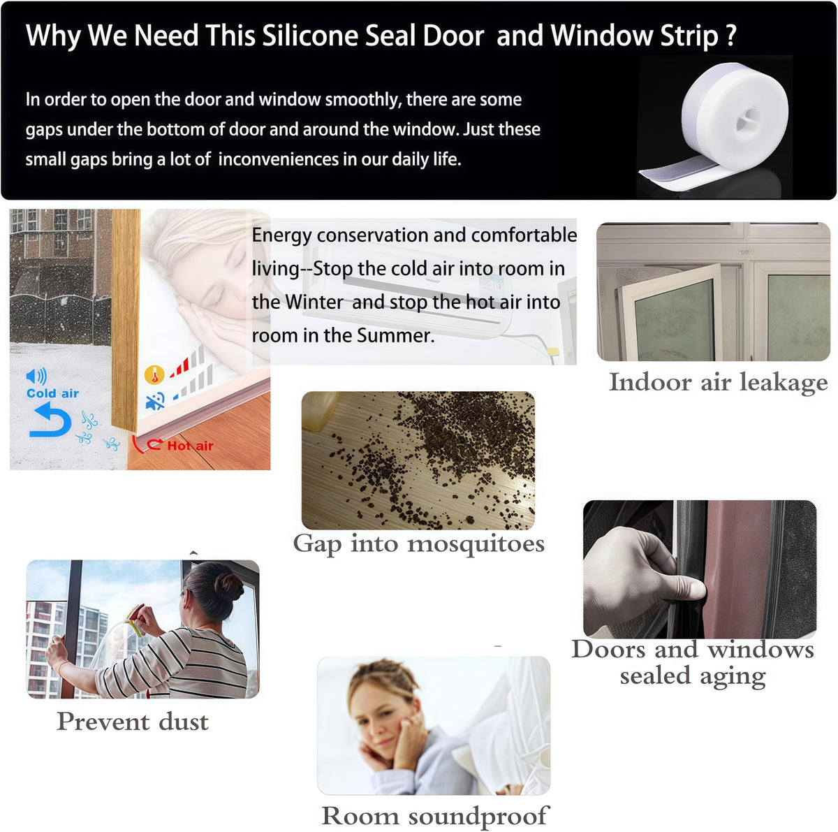 Silicone Seal Door Strip Bottom - 8M/26ft (W: 35MM) Silicone Sealing Sticker Self Adhesive Weather Stripping for Gaps of House, Glass Shower, Window and Door, Weatherproof Soundproof Insect Proof