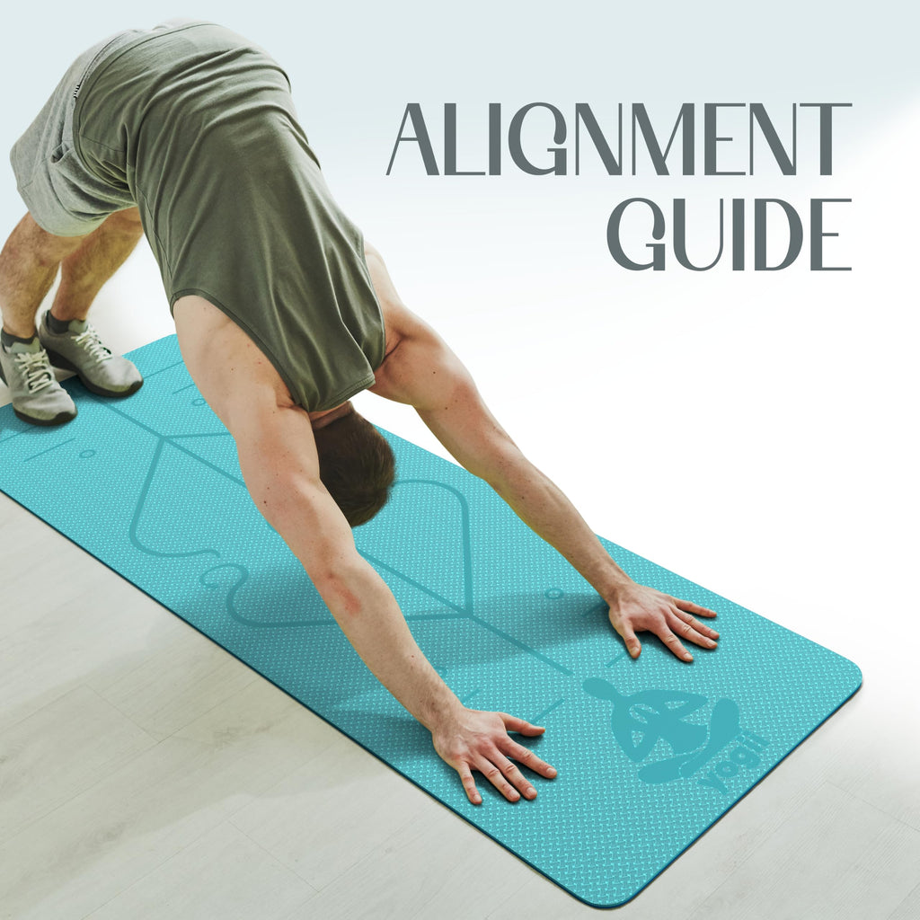 Yogii Yoga Mat - Non-Slip 6mm Thick TPE & Travel-friendly Yoga Mat - Perfect for Home & Gym Exercise Fitness & Pilates - With Laser Alignment Guides for Men & Women