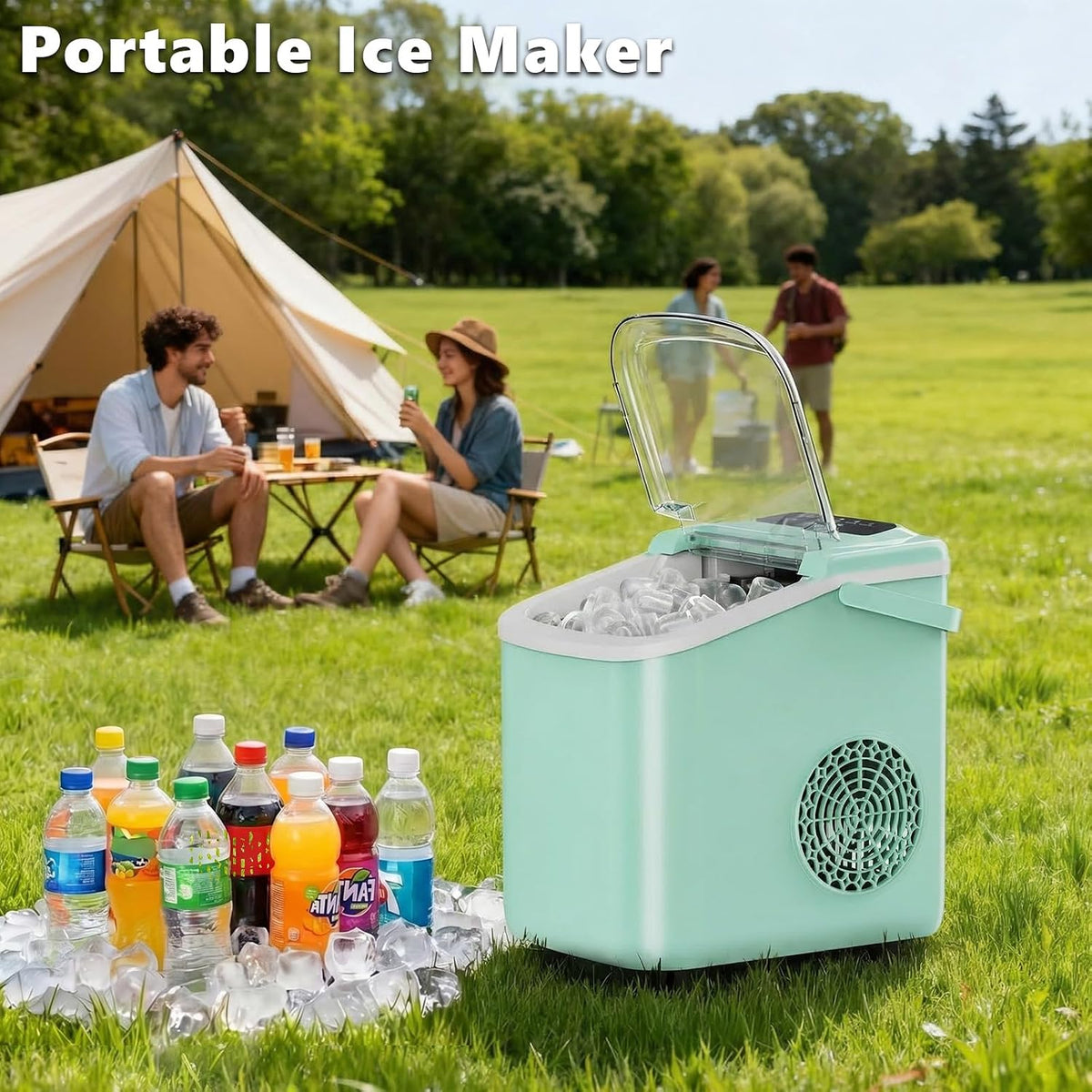 Sweetcrispy Countertop Ice Maker with Scoop, Basket and Handle, Portable Ice Machine 9 Cubes Ready in 6 Mins, 26.5lbs in 24Hrs, 2 Sizes for Home Kitchen Office Bar Party