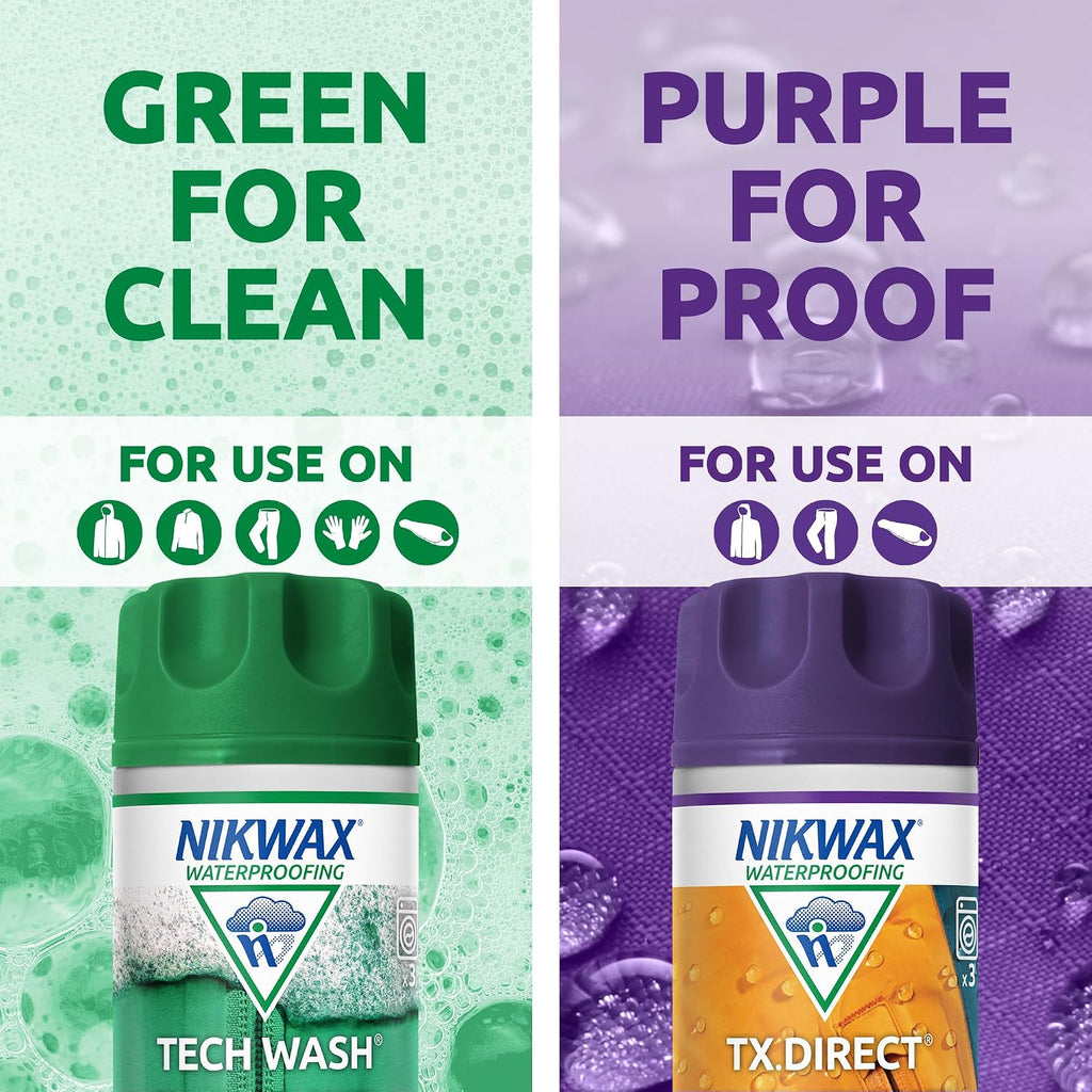 Nikwax Tech Wash & TX.Direct Twin Pack – Wash-In Cleaner and Waterproofer