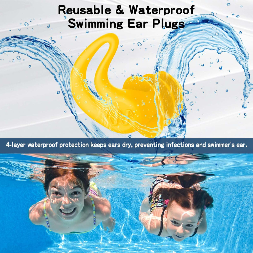Swimming Ear Plugs for Kids,4 Pairs Reusable Silicone Ear Plugs Swimming