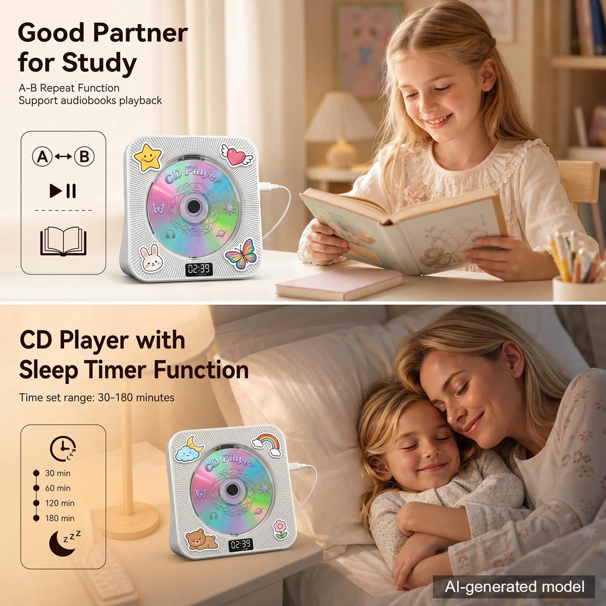 Gueray CD Player Portable Bluetooth Desktop CD Players for Home