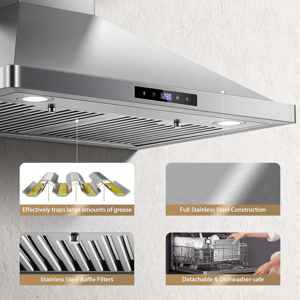 24 inch Range Hood, Ducted/Ductless Range Hood 450CFM, Wall Mount