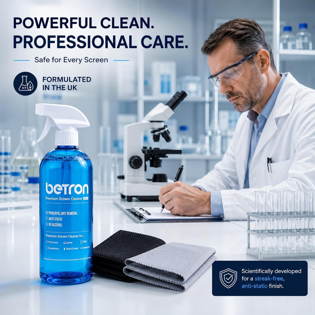 Betron Screen Cleaner Spray Kit with Cloth for TV, Laptop, Monitor, 500ml