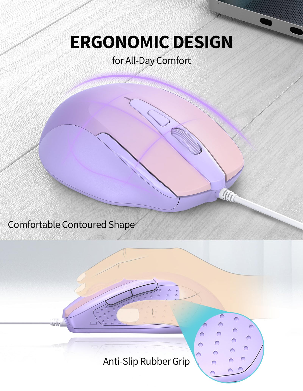 TECKNET USB Wired Mouse,6400 DPI Optical,6-Button Ergonomic Computer Mouse