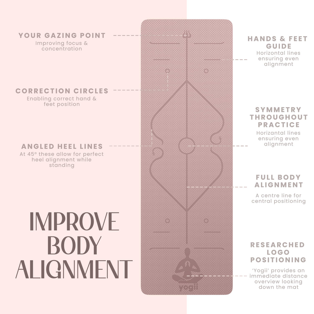 Yogii Yoga Mat - Non-Slip 6mm Thick TPE & Travel-friendly Yoga Mat - Perfect for Home & Gym Exercise Fitness & Pilates - With Laser Alignment Guides for Men & Women