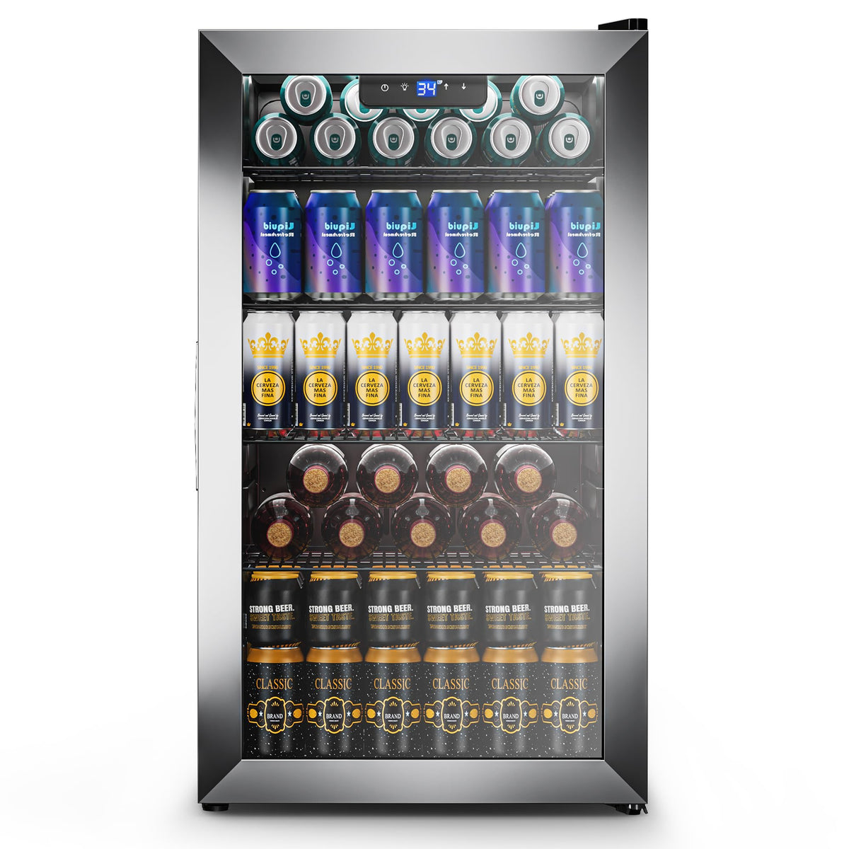 2.5 Cu.Ft Beverage Fridge, Glass Door Mini Fridge, Silver, 96 Can