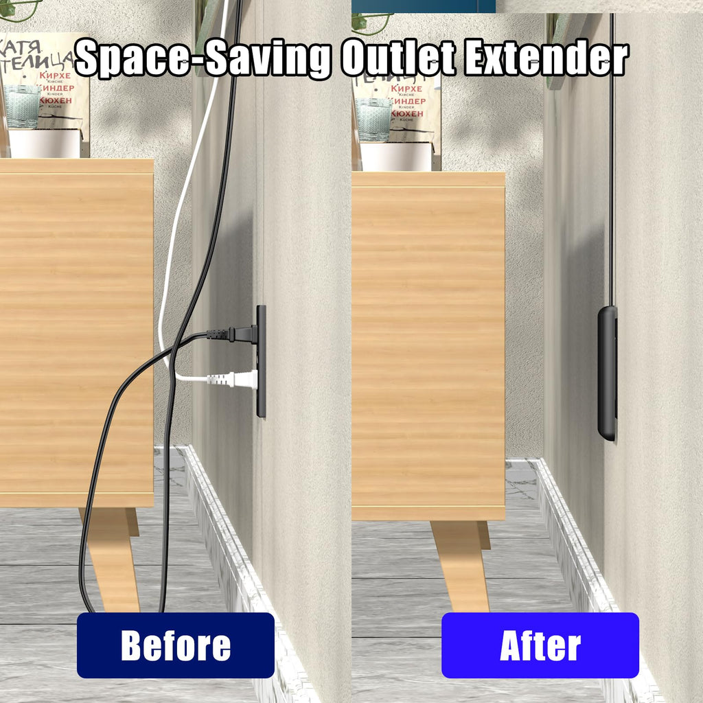 CABOCASA 3FT Flat Plug Extension Cord Power Strip 3 Outlets White Upward
