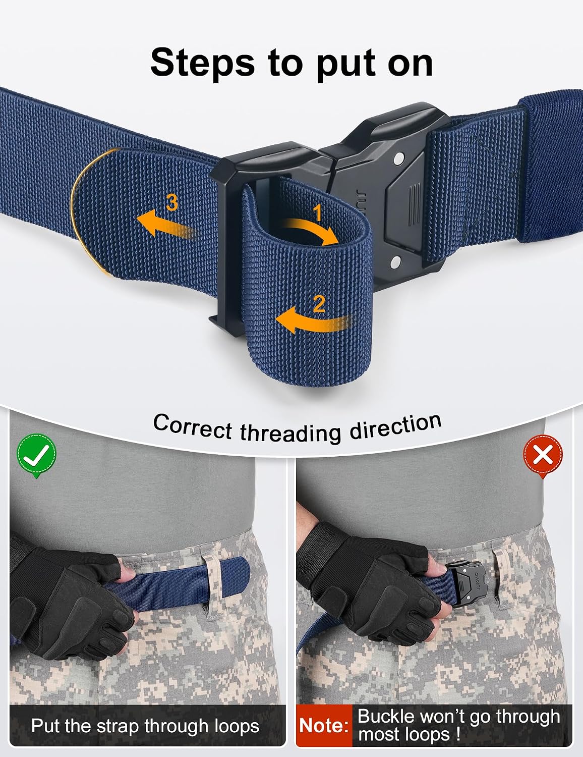 JUKMO Quick Release Tactical Belt, Military Work 1.5" Nylon Web Hiking Belt
