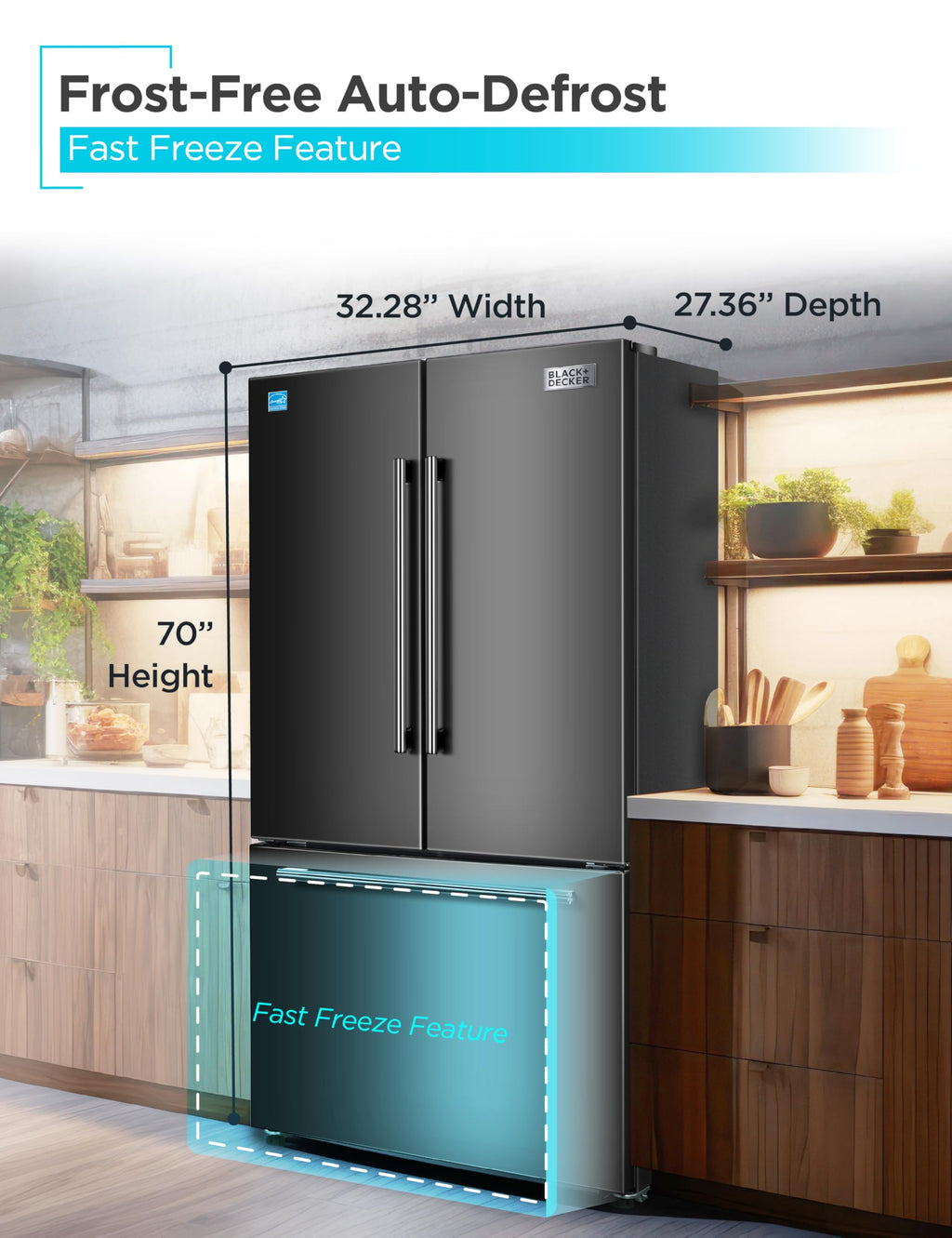 BLACK+DECKER 14 Cu. Ft. Convertible Freezer Refrigerator, Upright Freezer with Glass Shelves, ENERGY STAR rated, Frost Free, BUC1400XB, Black