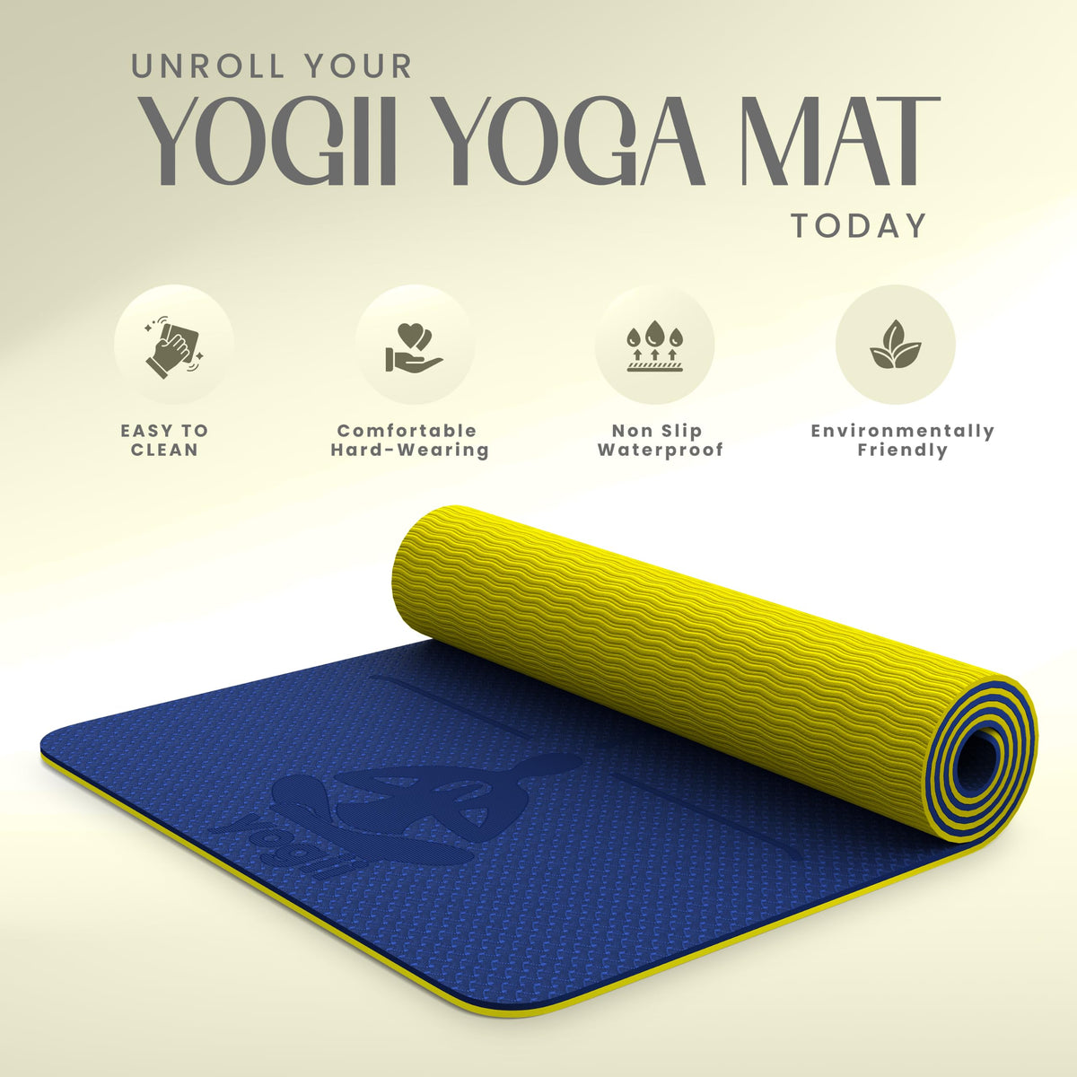 Yogii Yoga Mat - Non-Slip 6mm Thick TPE & Travel-friendly Yoga Mat - Perfect for Home & Gym Exercise Fitness & Pilates - With Laser Alignment Guides for Men & Women