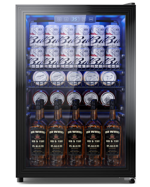 2.5 Cu.Ft Beverage Fridge, Glass Door Mini Fridge, Silver, 96 Can