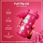 ION8 Lightweight Steel Kids Water Bottle, 400ml/13oz, Purple Unicorns