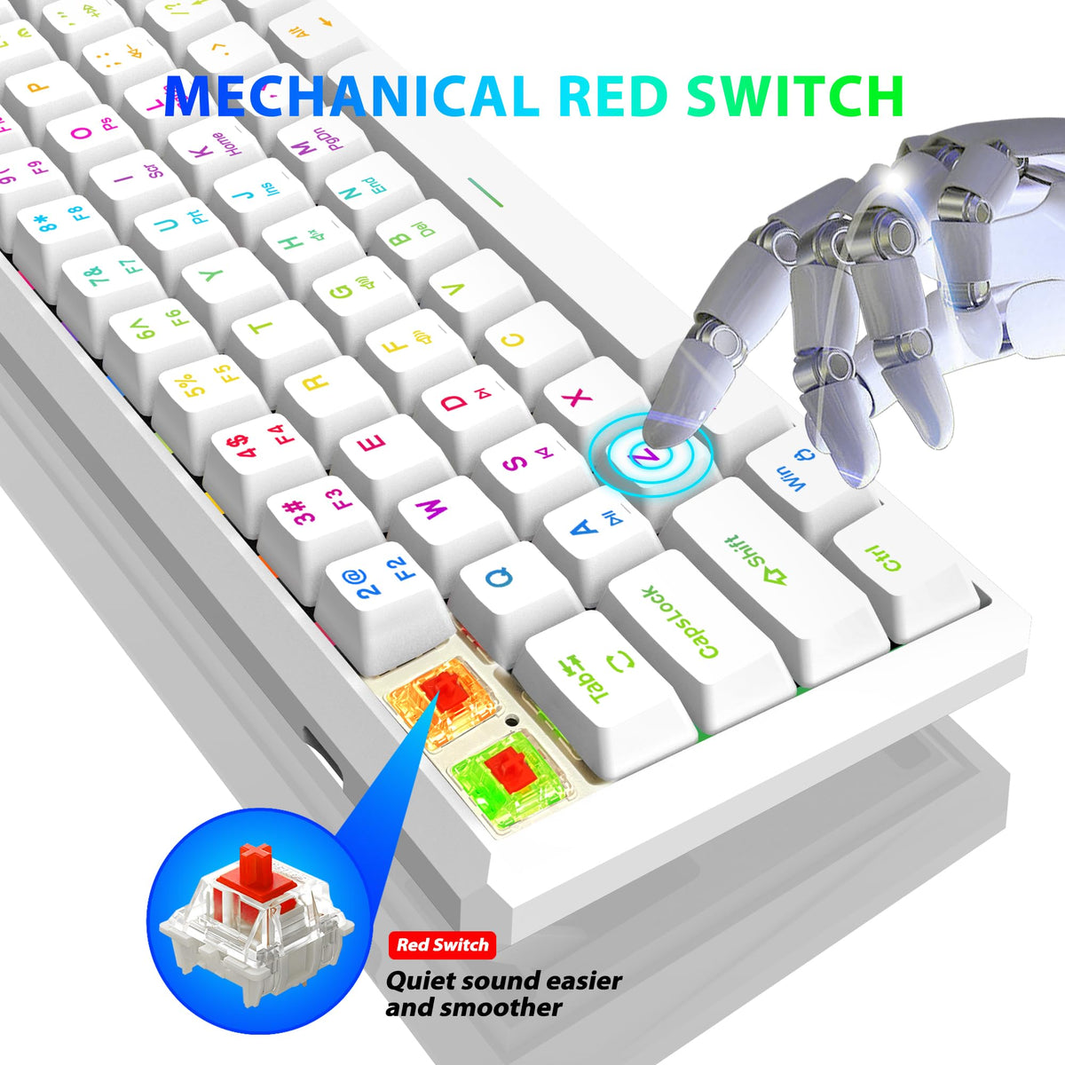 Snpurdiri 60% Wired Mechanical Gaming Keyboard, Ice Blue LED Backlit 61 Keys Mini Wired Office Keyboard for Windows Laptop PC Mac (Black-White, Red Switches)