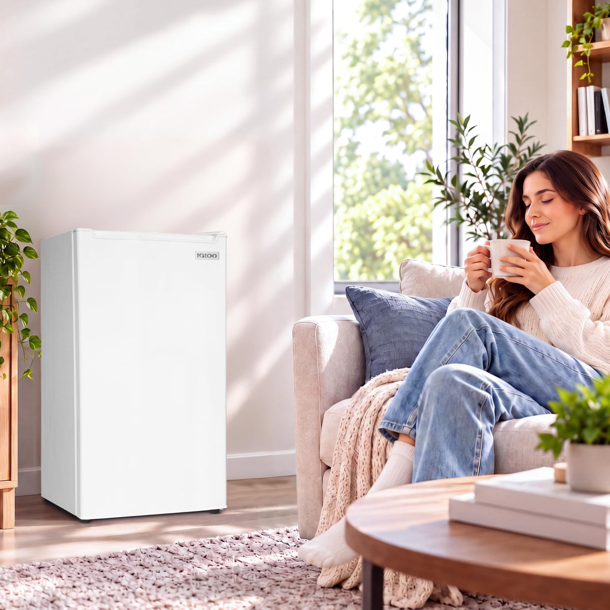 Igloo 2.6 Cu.Ft Mini Fridge with Freezer- Single Door Compact Refrigerator with Glass Shelves for Homes, Dorms & Offices- Keep Snacks, Drinks & Frozen Foods Cool with Temperature Control Fridge- White