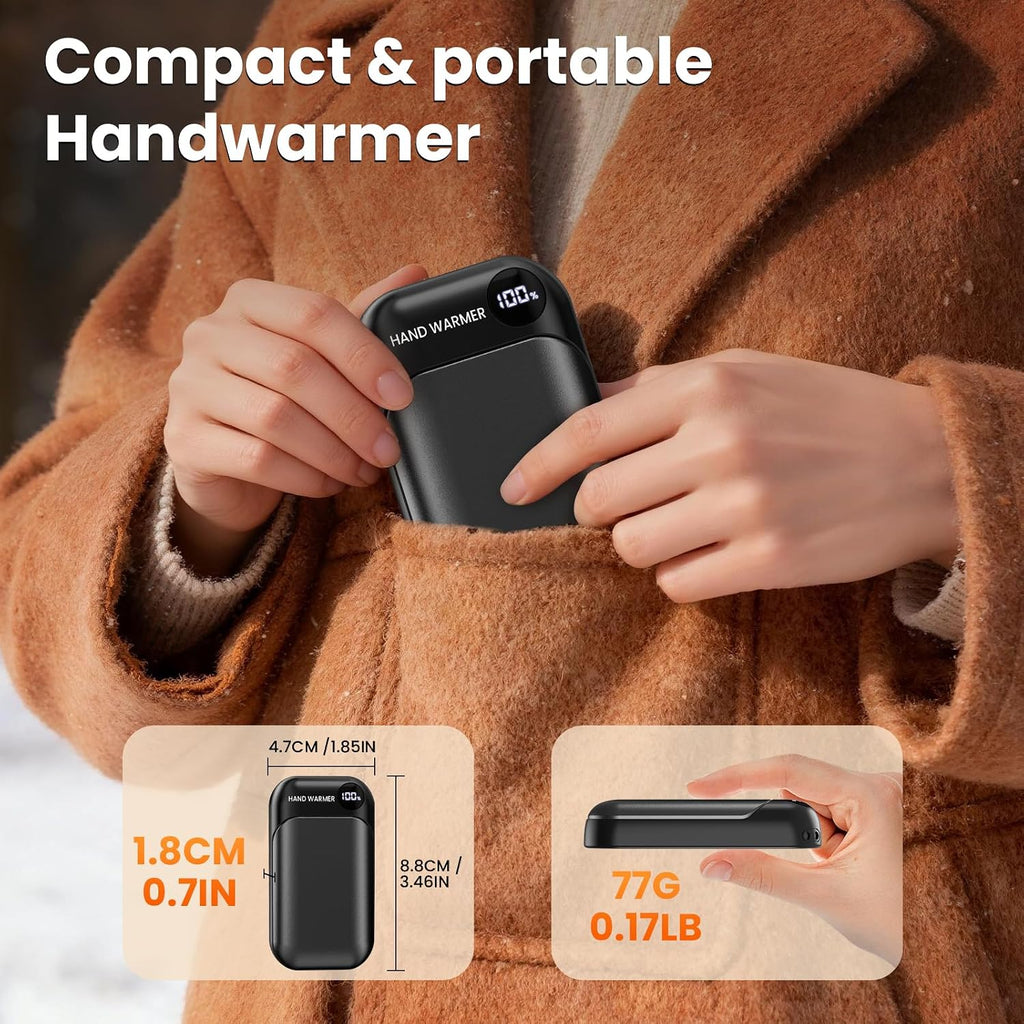 Hand Warmers, 2 Pack Magnetic Electric Handwarmer, 6000mAh USB Hand Warmers Rechargeable, 4 Heat Settings, LED Digital Display, Suitable for Outdoor Indoor - Hunt, Camp, Golf or Gift Giving