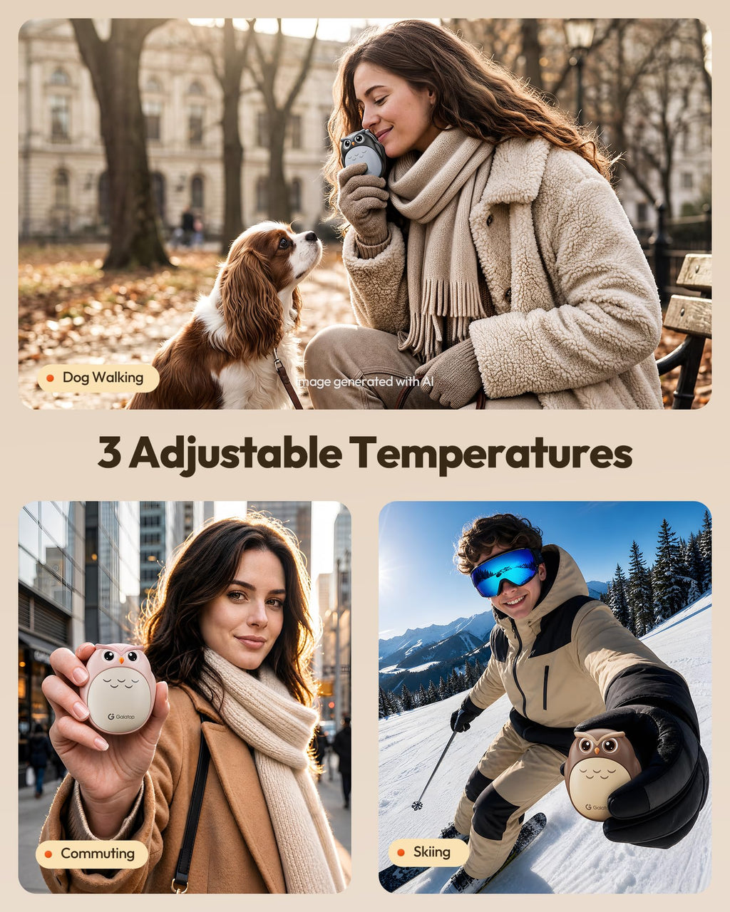 Gaiatop Rechargeable Hand Warmers 2 Pack, Cute Owl Handwarmers