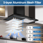 SNDOAS Range Hood 30 inch,Wall Mount Range Hood in Stainless Steel With Ducted/Ductless Convertible,Stove Vent Hood with Aluminum Filters,3 Speed Exhaust Fan,LED Light,Button Control