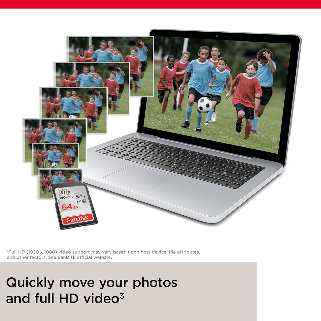 SANDISK Ultra SD Memory Card 64GB, Up to 140MB/s Read Speeds, UHS-I