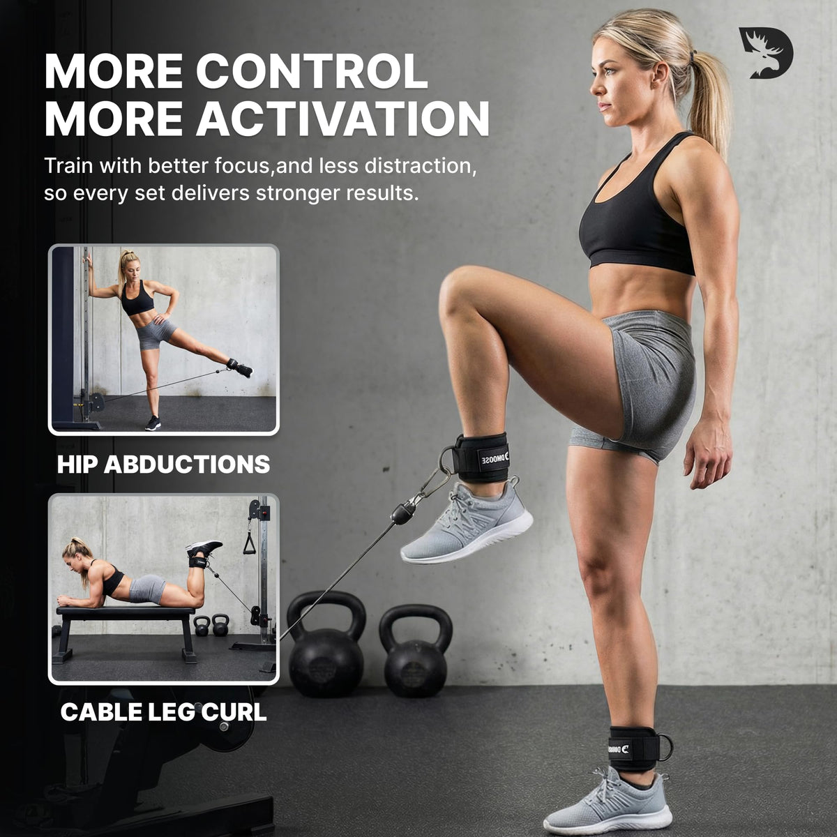 DMoose Fitness Ankle Strap for Cable Machine - One Size Fit with Premium Padding Cuffs - Cable Kickback Ankle Straps - Gym Attachments & Lower Body Exercises