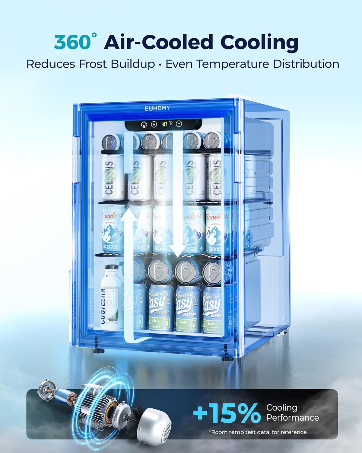 EUHOMY 24 Can Mini Fridge, 18L Beverage Refrigerator with Quiet Compressor