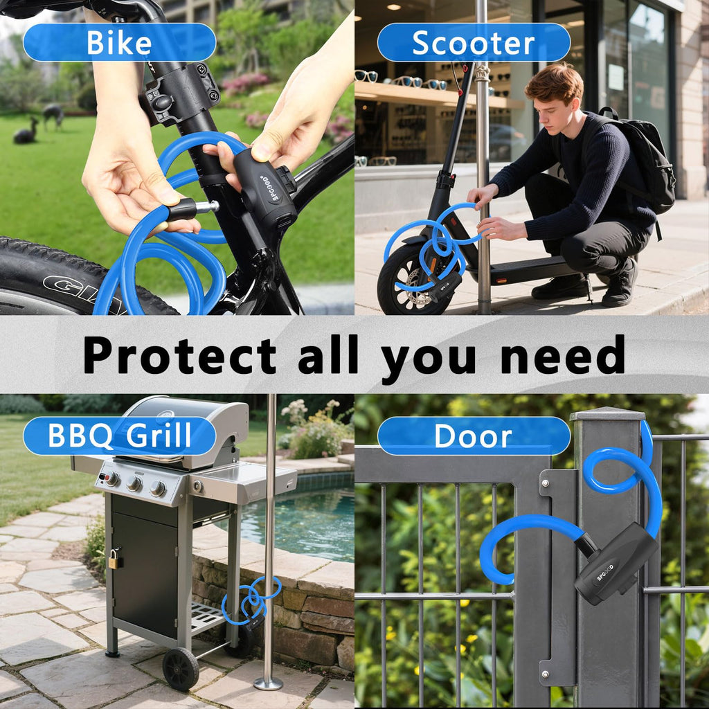SPGOOD Bike Lock with 2 Keys, 12 mm Steel Cable Lock, 120 cm Length