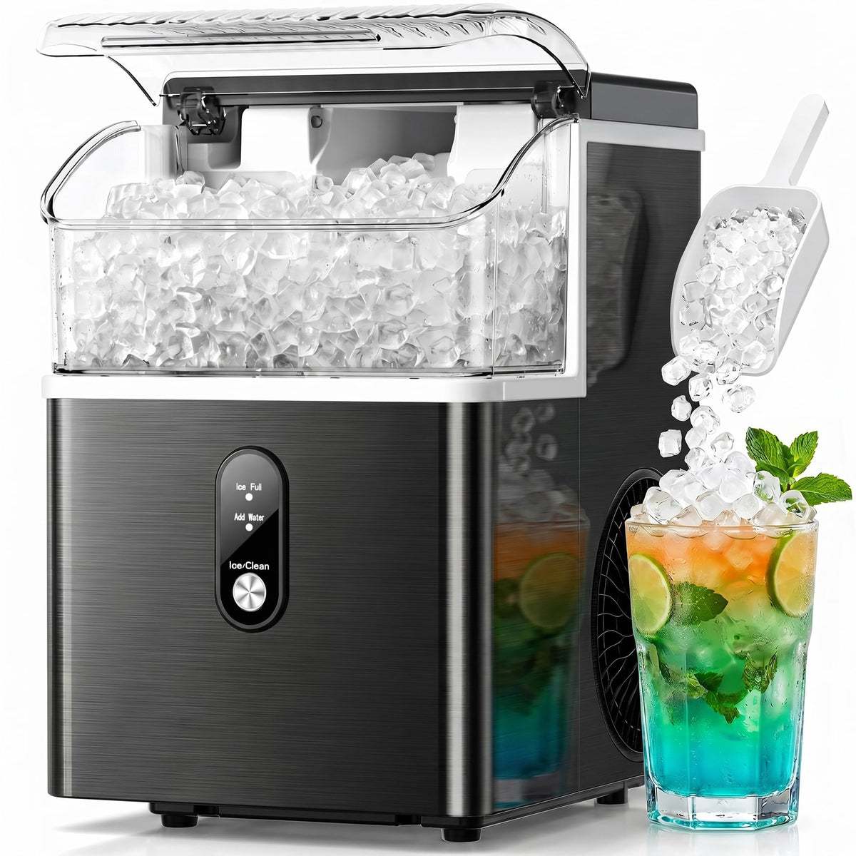Crzoe Nugget Ice Maker Countertop, 35lbs/Day, Portable Pebble Ice Machine