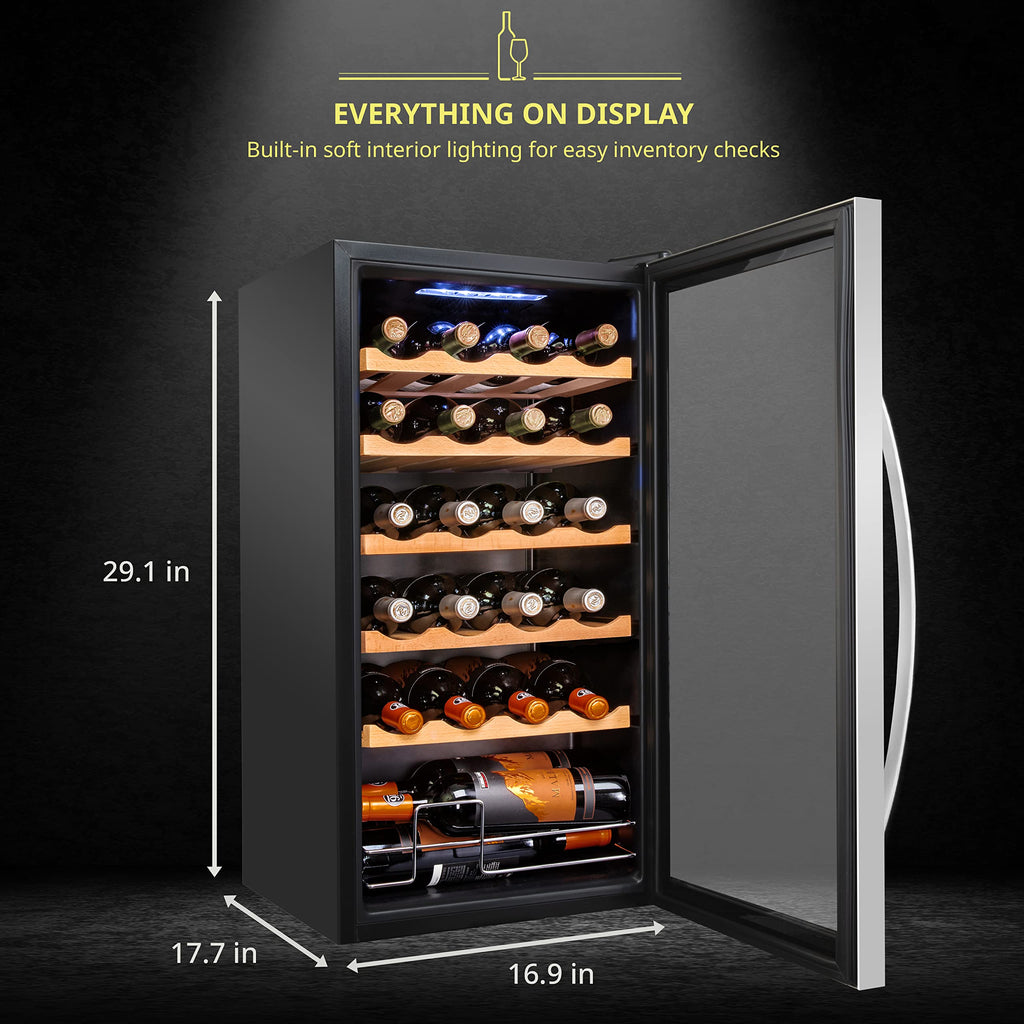 SCHMÉCKÉ 12 Bottle Compressor Wine Cooler Refrigerator w/Lock - Large Freestanding Wine Cellar For Red, White, Champagne or Sparkling Wine - 41f-64f Digital Temperature Control Fridge Stainless Steel